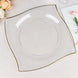 10 Pack | 10inch Clear / Gold Wavy Rim Modern Square Plastic Dinner Plates, Disposable Party Plates