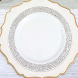 10 Pack | 10inch Elegant Silver Lace Rim White Disposable Dinner Plates, Fancy Plastic Party Plates