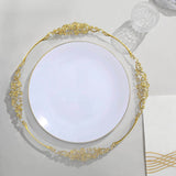 10 Pack | 10inch Glossy White Round Disposable Dinner Plates With Gold Rim