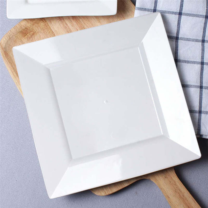 10Inch Modern White Square Plastic Disposable Dinner Plates With Glossy Finish