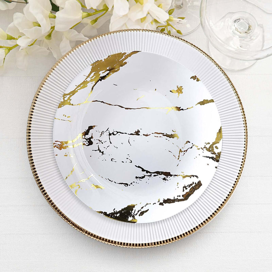 10 Pack | 10inch Gold and White Marble Print Plastic Dinner Party Plates, Disposable Plates