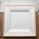 10 Pack - 10inch Rose Gold Trim White Square Plastic Disposable Dinner Plates