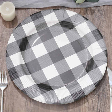 10-Pack Disposable Table Placemats in Black/White with Buffalo Plaid Design - Checkered 50GSM Cardboard Placemats 13"