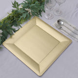 10 Pack | 13inch Champagne Textured Disposable Square Charger Plates