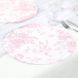 10 Pack 13inch Disposable Placemats in French Toile Floral Pattern, White Pink Cardboard Paper