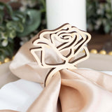 10 Pack | 4inch Natural Wood Laser Cut Rose Design Rustic Napkin Rings