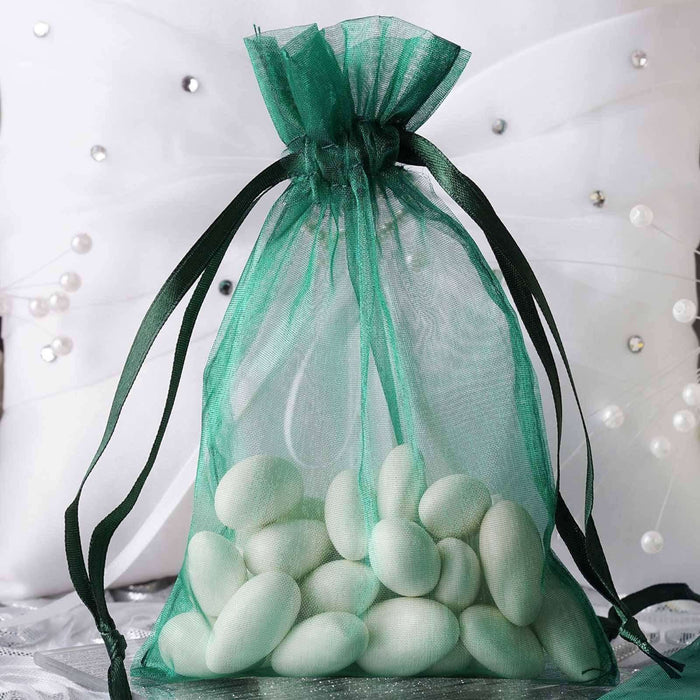 10 Pack | 4x6inch Hunter Emerald Green Organza Drawstring Wedding Party Favor Gift Bags