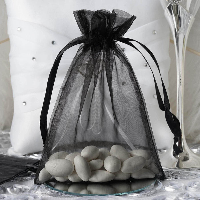 10 Pack | 5x7inch Black Organza Drawstring Wedding Party Favor Gift Bags