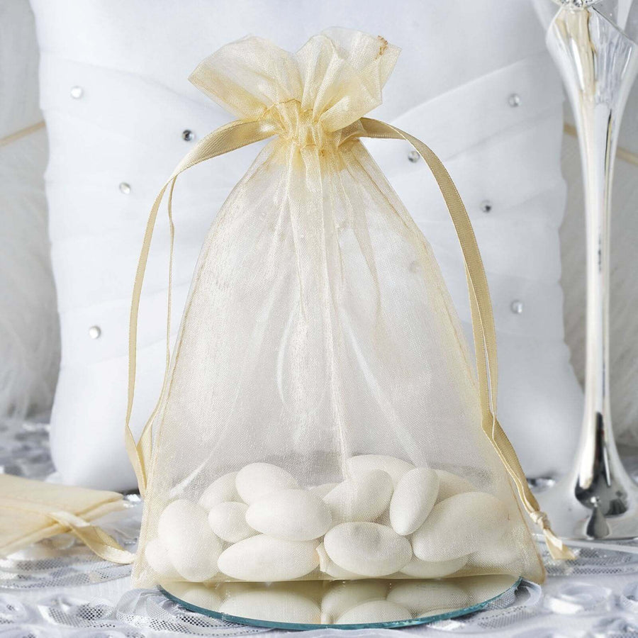 10 Pack | 5x7inch Champagne Organza Drawstring Wedding Party Favor Gift Bags