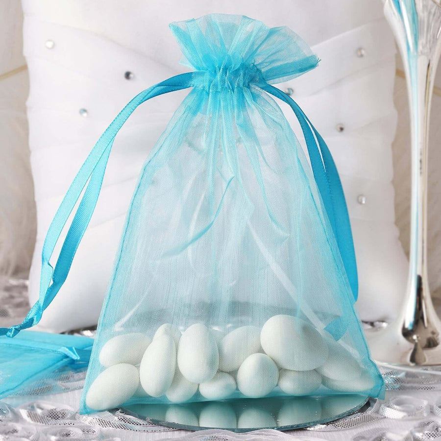 10 Pack | 5x7inch Turquoise Organza Drawstring Wedding Party Favor Gift Bags