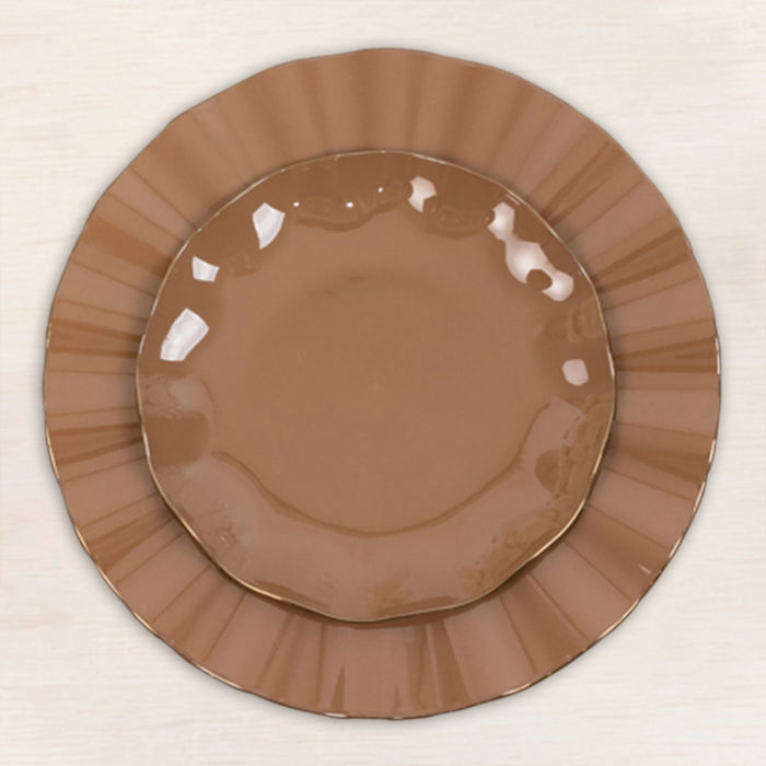 10 Pack 6inch Heavy Duty Disposable Salad Plates with Gold Ruffled Rim, Coffee Brown Disposable