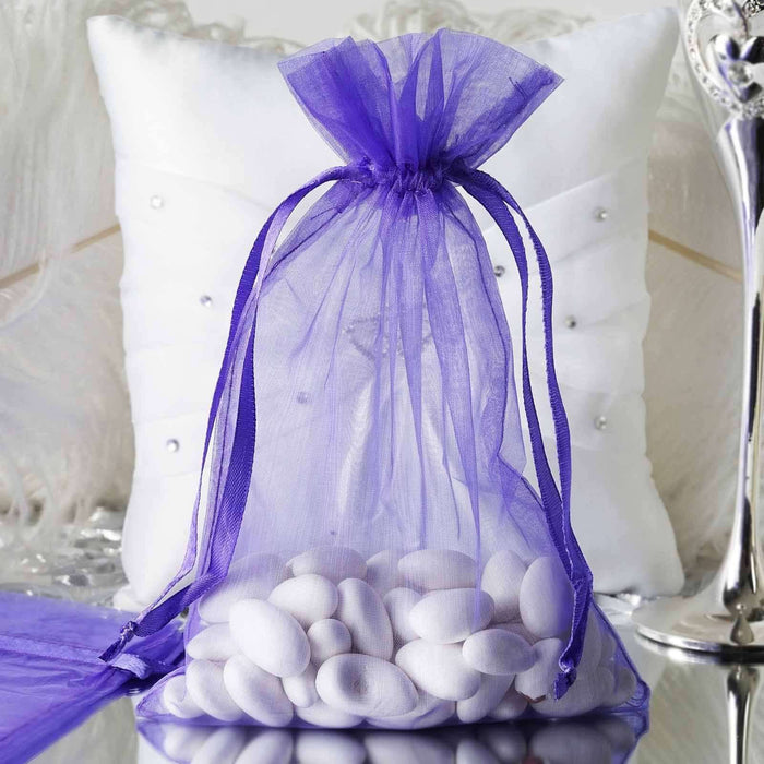 10 Pack | 6x9inches Purple Organza Drawstring Wedding Party Favor Gift Bag