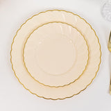 10 Pack 7.5" Ivory Gold Flair Rim Disposable Salad Plates, Round Plastic Dessert Appetizer Plates