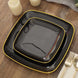 10 Pack | 7inch Black with Gold Rim Square Plastic Salad Party Plates, Dessert Appetizer Plates