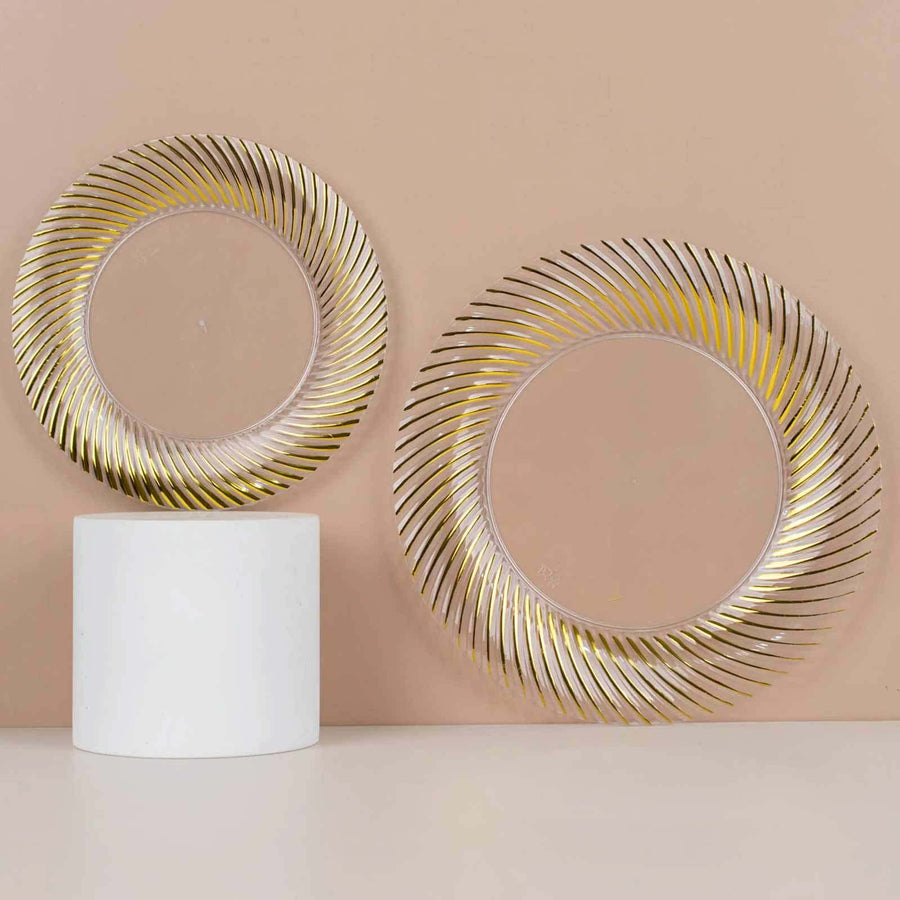 10 Pack | 7inch Clear / Gold Swirl Rim Disposable Salad Plates