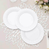 10 Pack 7inch White Basketweave Rim Plastic Salad Dessert Plates, Round Disposable Appetizer Plates