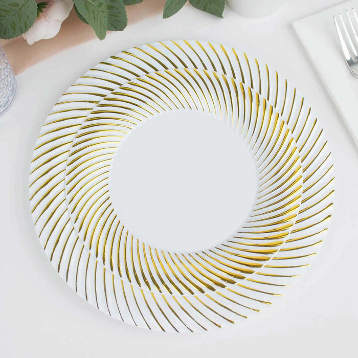 10 Pack | 7inch White / Gold Swirl Rim Disposable Salad Plates