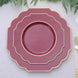 8inch Burgundy Heavy Duty Baroque Salad Plates with Gold Rim, Hard Plastic Dessert Appetizer Plates