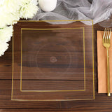 10 Pack | 8inch Clear / Gold Concave Modern Square Plastic Dessert Plates, Disposable Plates