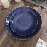 10 Pack | 8inch Glossy Navy Blue Round Plastic Salad Plates With Gold Rim