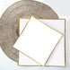 10 Pack | 8inch White / Gold Concave Modern Square Plastic Dessert Plates, Disposable Salad Plates