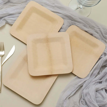 10-Pack Bamboo 9" Square Dinner Plates - Natural Eco Friendly Disposable Dinnerware for Farmhouse-Style Events, Parties & Gatherings