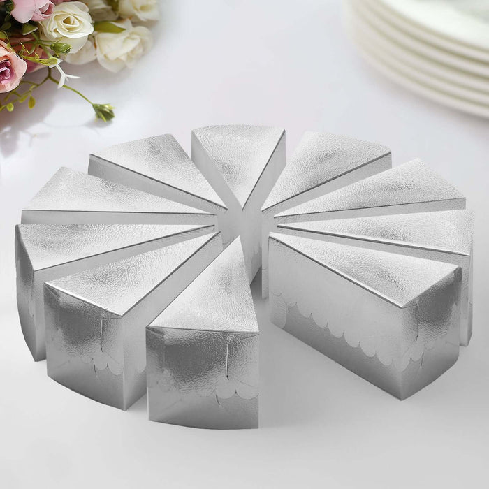 10 Pack | 5x3inch Silver Foil Single Slice Triangular Paper Dessert Box