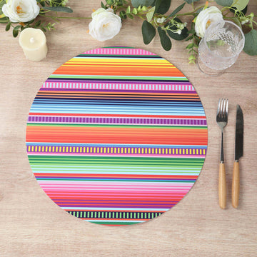 10-Pack Disposable Table Placemats with Multicolor Mexican Serape Fiesta Striped Print - 300GSM Festive Paper Placemats for Cinco de Mayo & Mexican-Themed Events 13"