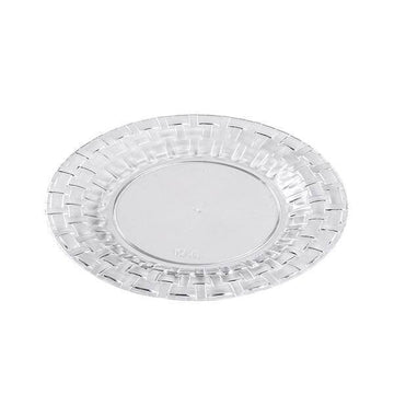 10-Pack Dessert Plates Basketweave Rim Design Clear - Plastic Disposable Salad Plates for Parties 7"