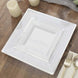 10 Pack - 7inch Silver Trim White Square Plastic Salad Dessert Plates