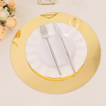 10-Pack Dining Plate Chargers Decorative Acrylic Mirror Gold Round - Lightweight Event Display 13"