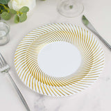 10 Pack | 7inch White / Gold Swirl Rim Disposable Salad Plates