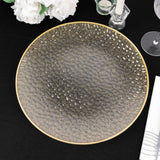 10 Pack Glitter Gold Clear Hammered Plastic Charger Plates, Round Disposable Serving Plates