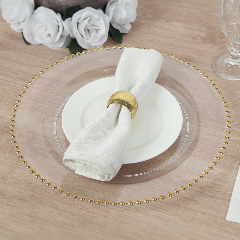 Clear charger plate with gold beaded rim