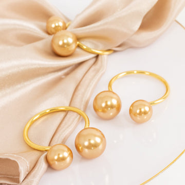 10 Pack Gold Pearl Metal Napkin Holders Dining Table Decor, Elegant Round Wedding Napkin Rings - 2.5"