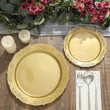 10 Pack | 7.5inch Gold Embossed Round Disposable Salad Plates, Dessert Appetizer Plates