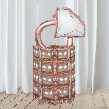 10 Pack Metallic Rose Gold Double Row Mylar Foil Balloon Wall, Square Diamond Design Balloon Backdrop - 43"x11"