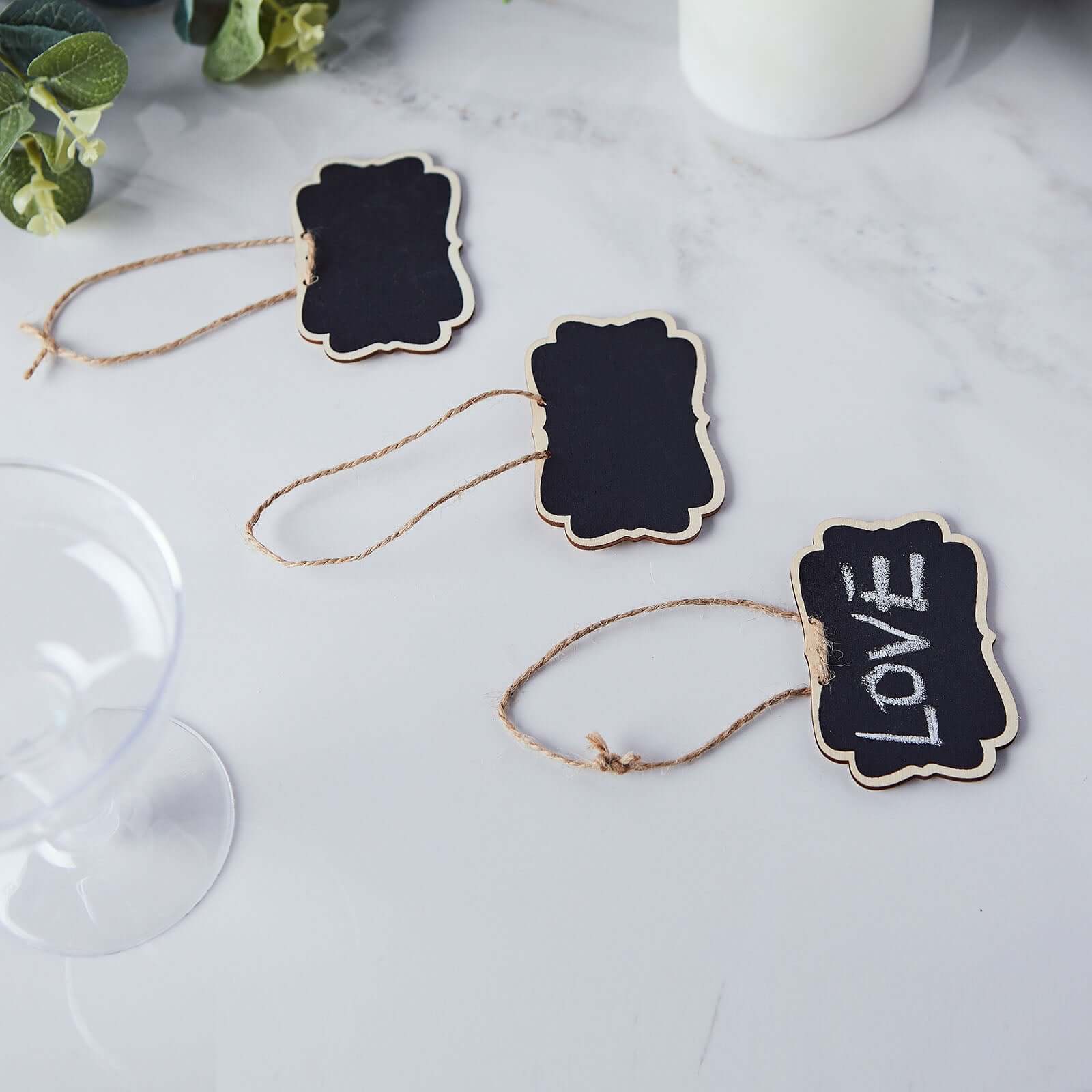 10-Pack Mini Wooden Chalkboard Signs Hanging Design with Twine String - Suitable for DIY Home Décor 2"x3"