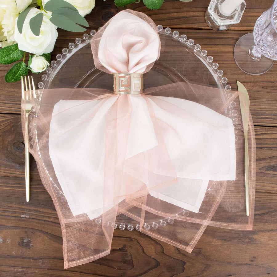 10 Pack | Dusty Rose Sheer Organza Decorative Dinner Table Napkins - 23x23inch