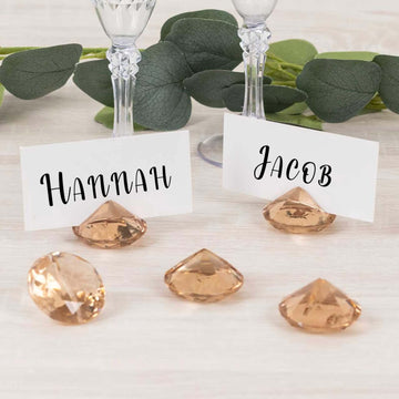 10-Pack Plastic Card Holder Stands Diamond Shaped Design Amber Crystal - Wedding Table Place Card Decorations 1.75"