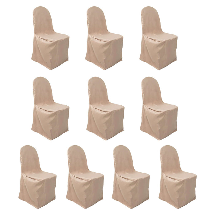 10 Pack Nude Polyester Banquet Chair Cover, Reusable Stain Resistant Slip On Chair Cover