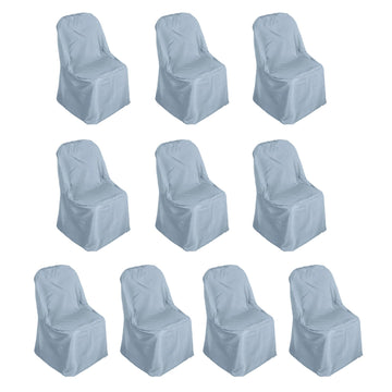 10 Pack Polyester Chair Covers for Folding Chairs Dusty Blue - Wrinkle-Free Stain-Resistant Slip-On Slipcovers