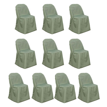 10 Pack Polyester Chair Covers for Folding Chairs Dusty Sage Green - Wrinkle-Free Stain-Resistant Slip-On Slipcovers