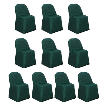 10 Pack Polyester Chair Covers for Folding Chairs Hunter Emerald Green - Wrinkle-Free Stain-Resistant Slip-On Slipcovers