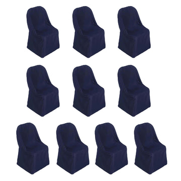 10 Pack Polyester Chair Covers for Folding Chairs Navy Blue - Wrinkle-Free Stain-Resistant Slip-On Slipcovers