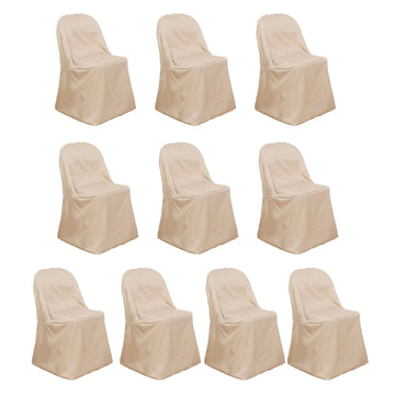 10 Pack Polyester Chair Covers for Folding Chairs Nude - Wrinkle-Free Stain-Resistant Slip-On Slipcovers