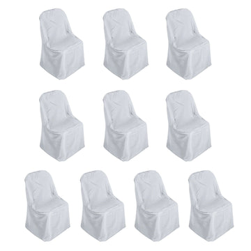 10 Pack Polyester Chair Covers for Folding Chairs Silver - Wrinkle-Free Stain-Resistant Slip-On Slipcovers