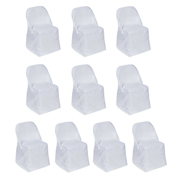 10 Pack Polyester Chair Covers for Folding Chairs White - Wrinkle-Free Stain-Resistant Slip-On Design for Events