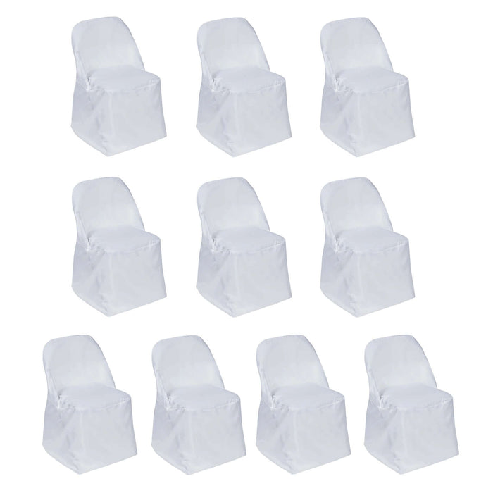 10 Pack White Polyester Folding Chair Covers, Reusable Stain Resistant Slip On Chair Covers#whtbkgd