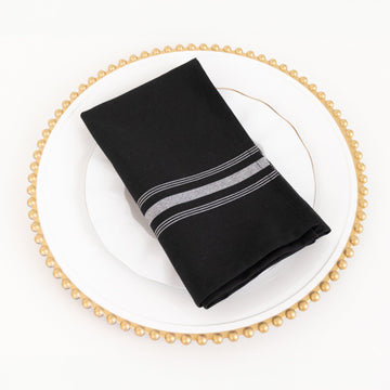 10 Pack Premium Spun Polyester 18"x22" Napkins Black/White Bistro Style - Highly Absorbent Cotton-Like Feel Cloth Napkins